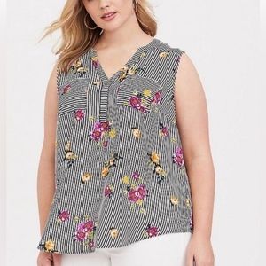Torrid white and black floral stripe tank